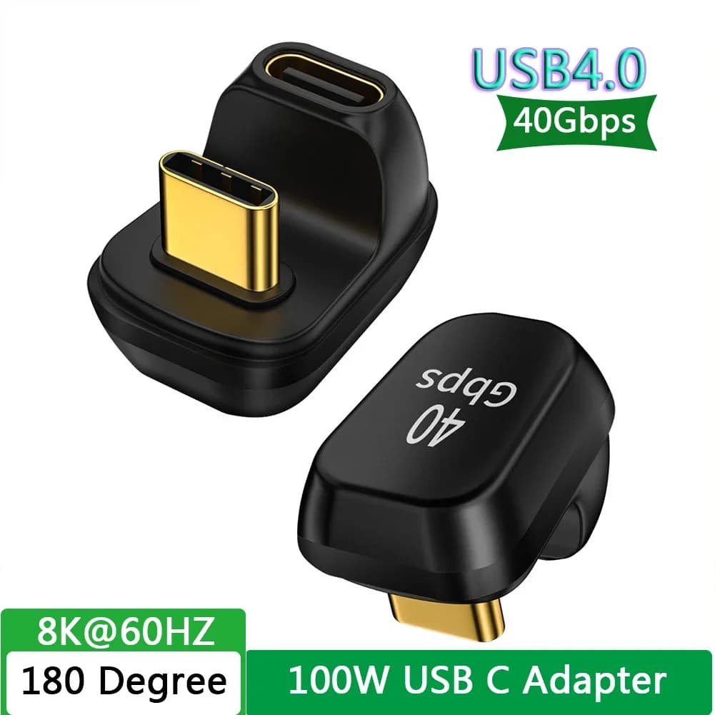 40MB/s 40Gbps Usb C Angolo Adattatore da 180 Gradi Thunderbolt 3 4 Usb 2/4 Tipo C Convertitore Maschio a Femmina 100W Veloce per il telefono Tablet