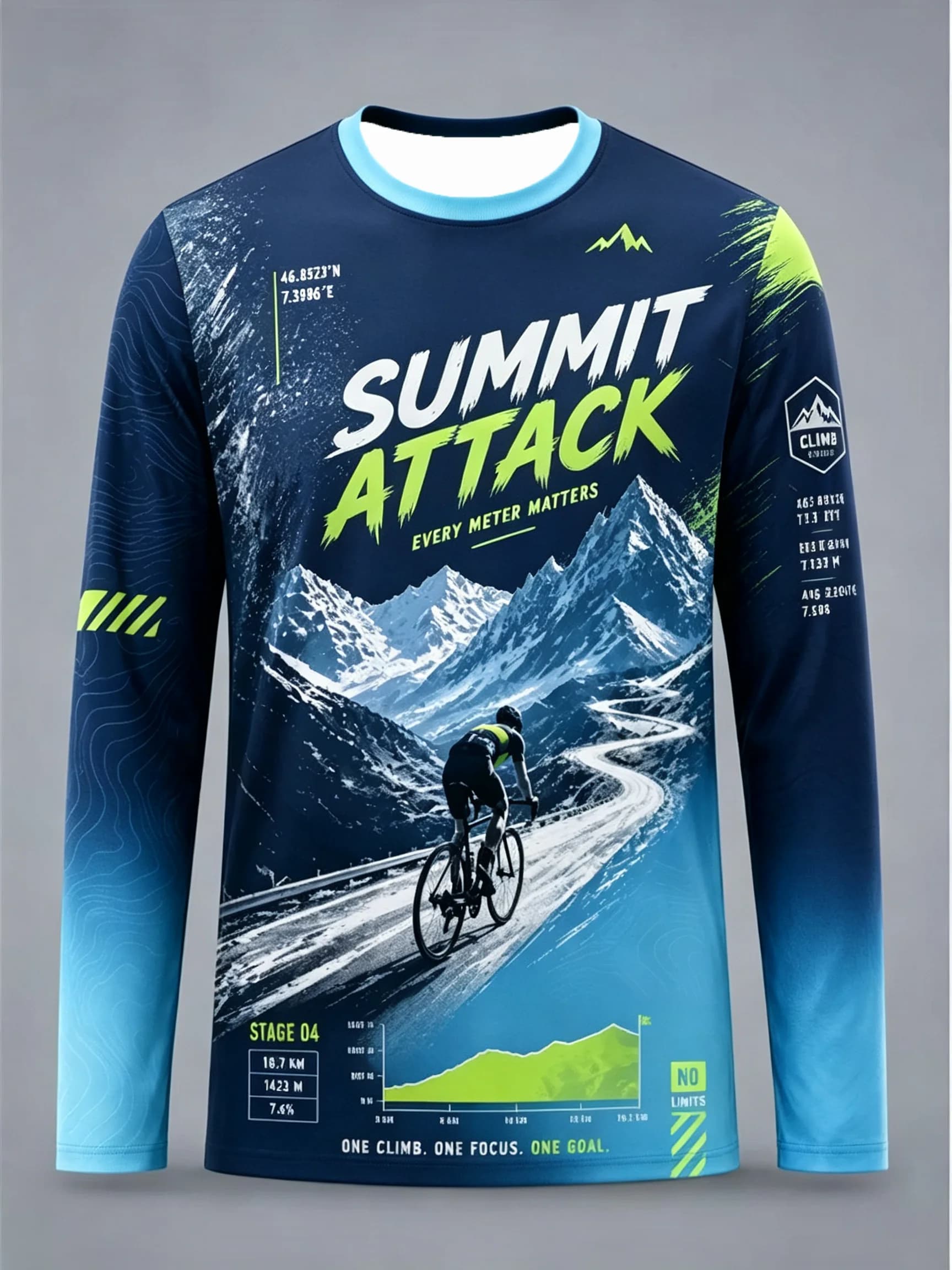 Men Long Sleeve T‑Shirt Mountain Cycling Biker 3D Print Crew Neck Tops Summit Adventure Outdoor Sports Biking Hiking Sportswear