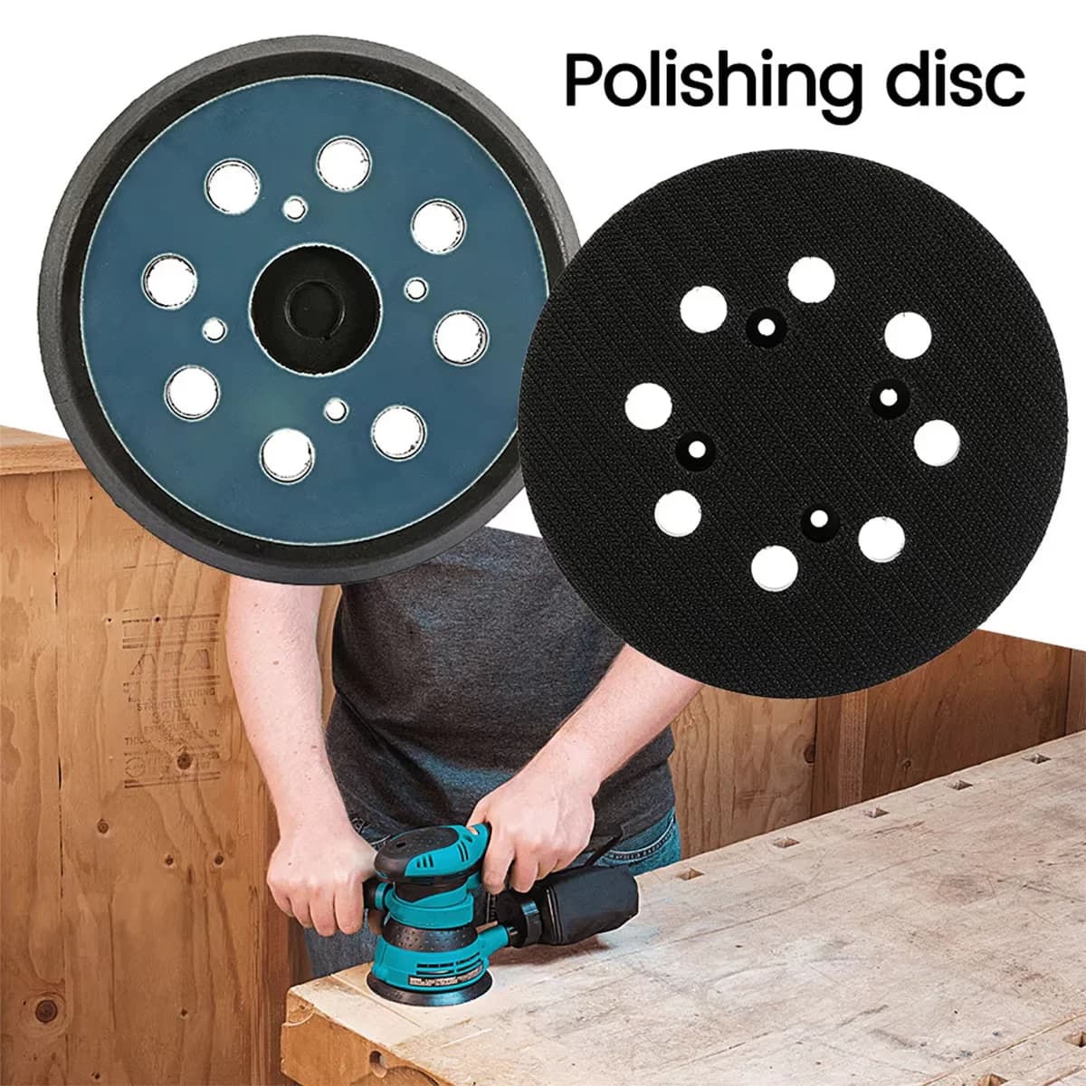 125 mm (5 in) sanding plate with 8 holes and 3/4 nails, abrasive disc with tear connection for electric orbital sanding and polishing