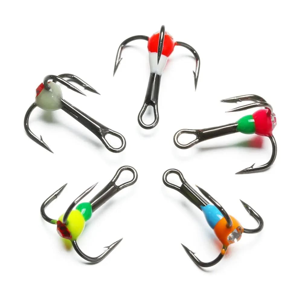 5 pieces/box 8 # 10 # 12 # 14 # Flying bait Winter ice fishing hooks Equipment tools Three-grey carbon steel hook Durable