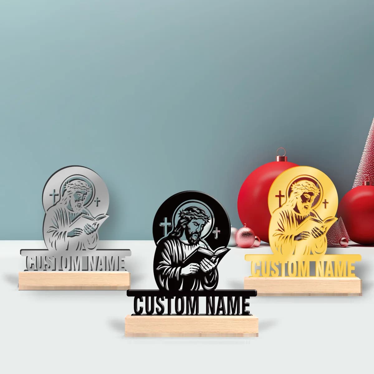 1pc Customizable Wrought Iron Desktop Decoration Custom Name With Wooden Base Holiday Gifts for Family and Friends