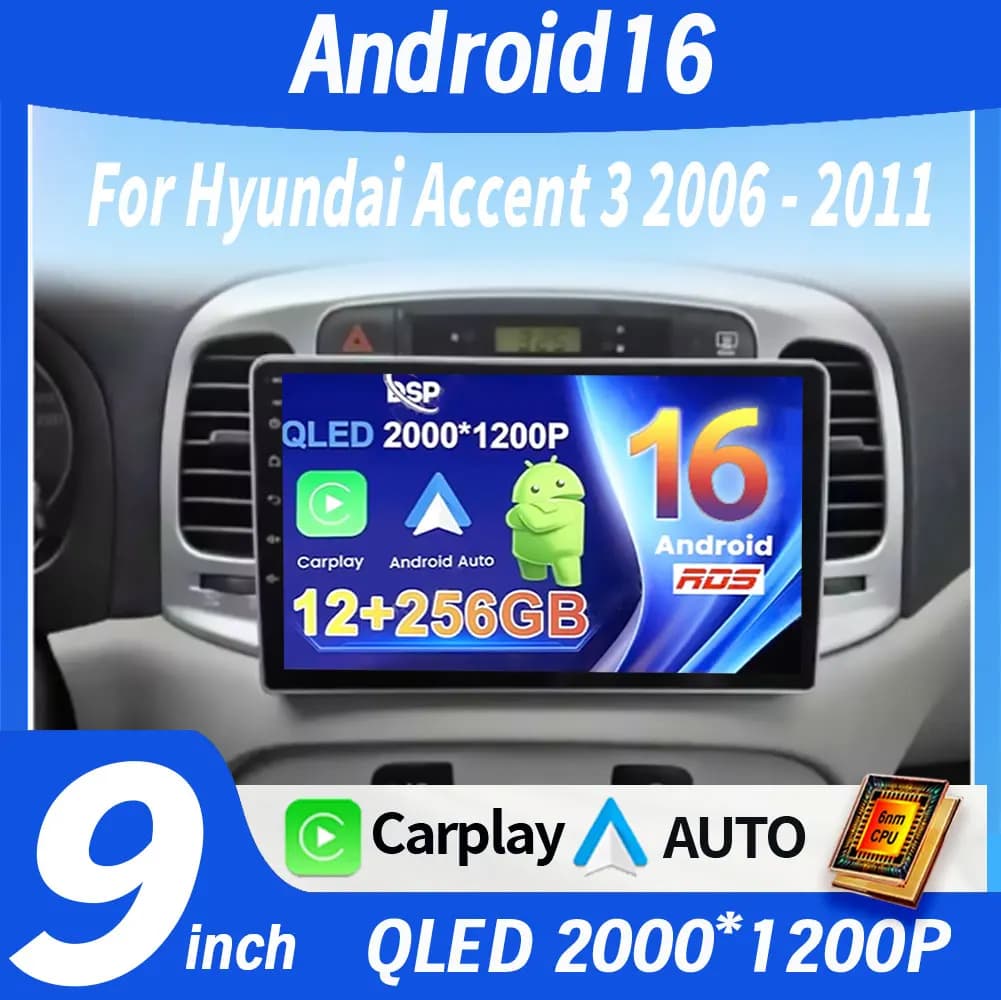 Autoradio Multimediale con Navigatore GPS Android 16 per Hyundai Accent 3 2006 - 2011, No 2din 2 din DVD
