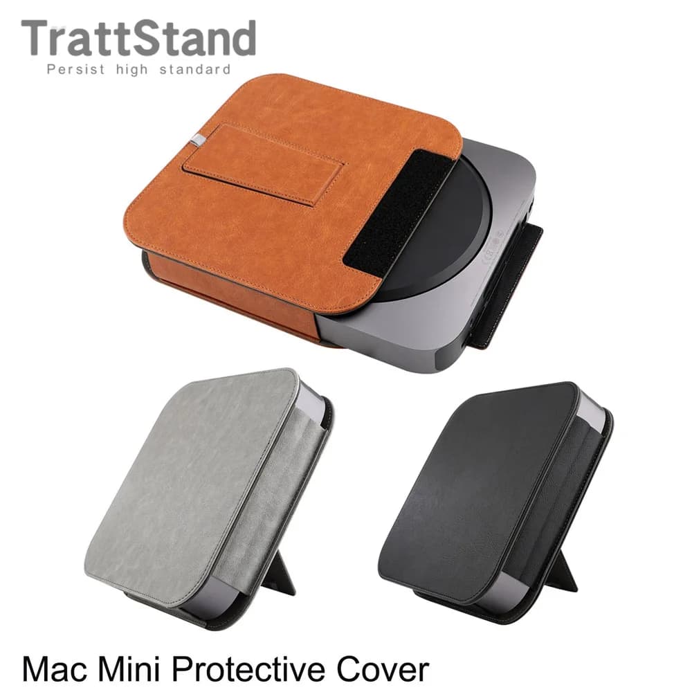 Custodia protettiva per Apple Mac mini M1 M2 M4 2024 pro stand Custodia in pelle PU con staffa di supporto antiurto