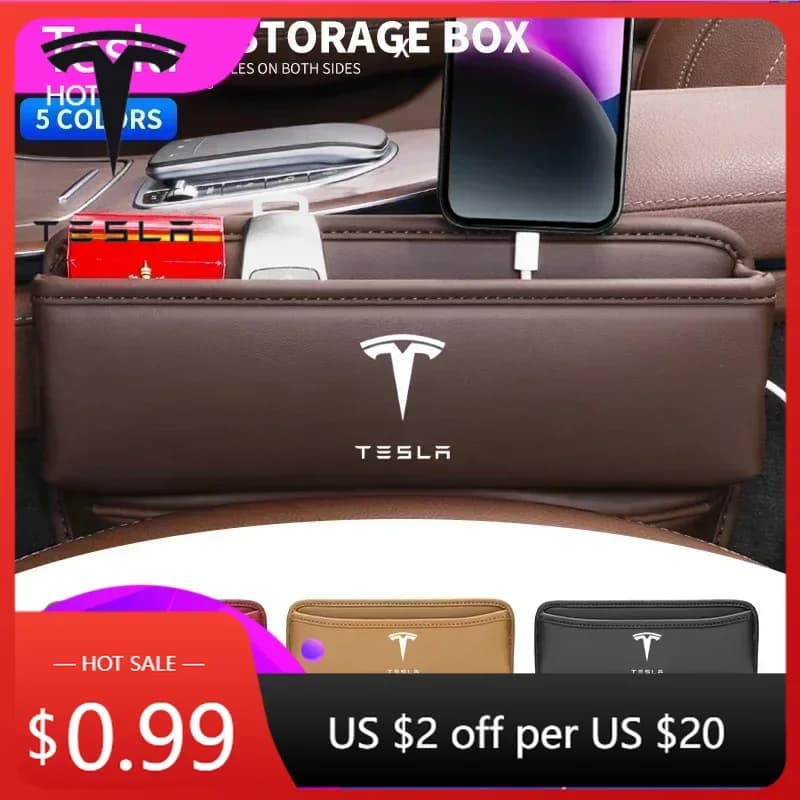 Adesivo per Auto 2025 Nuovo Organizzatore Multifunzione per Sedile Auto Tesla, Scatola Portaoggetti per Tesla Model 3, Model S, Model Y, Roadster