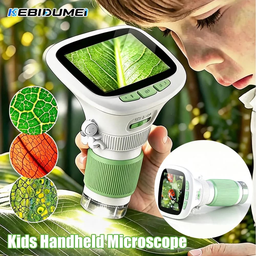 KEBIDUMEI Children's Handheld Microscope with Rotating Focus and 2.4-Inch High-Definition Screen for Outdoor Children's Science