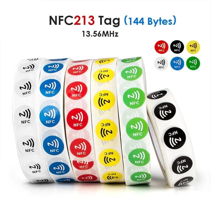 6 pezzi NFC Ntag213 144 byte adesivi etichette bagnate 13,56 MHz ISO14443A Ntag 213 Chip etichetta adesiva RFID per telefono NFC 6 colori