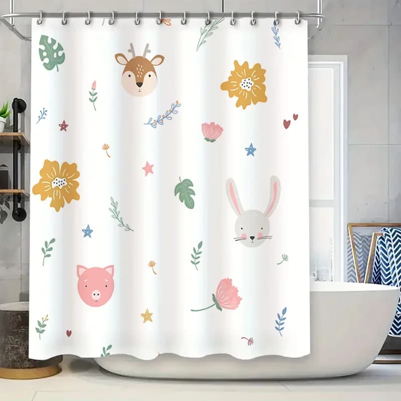 Tenda da doccia con stampa animalier Decorazioni per il bagno dei bambini per la camera dei bambini Simpatico coniglio cervo maiale Design Fiore Shampoo Borsa per il lavaggio Casa dicembre