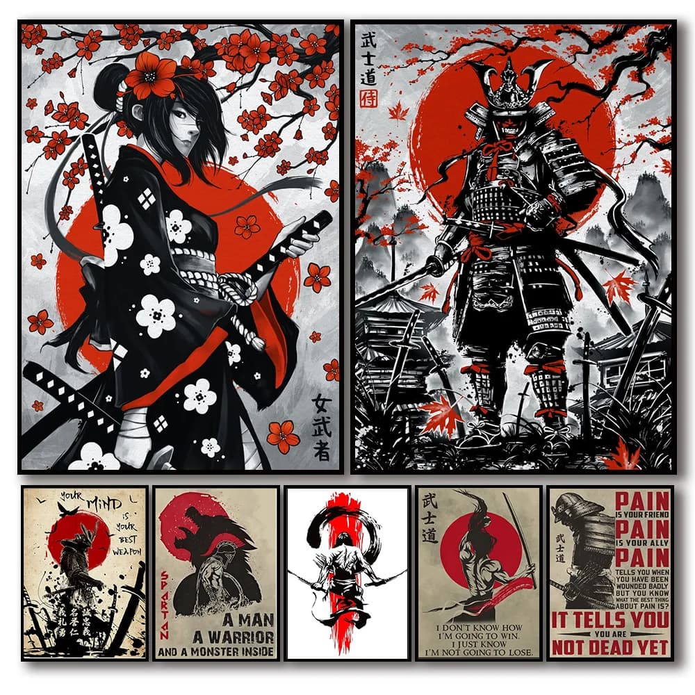 Japanese Ink Painting Duel Samurai Famous Quote Poster Aesthetic Travel Scenery Ronin Canvas Home For Wall Art Mural Room Dec