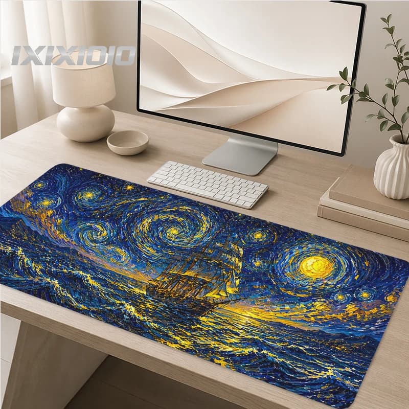 Tappetino per mouse XXL personalizzato con stampa a richiesta, motivo Notte Stellata Blu Mare, in gomma naturale, per ufficio e desktop