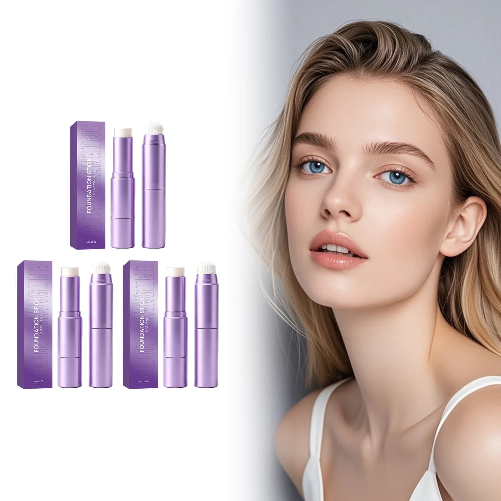 2 in 1 Color Changing Foundation Stick Moisturizing Sheer Nude Flawless Finish Long Lasting Hydrating Makeup Base Stick