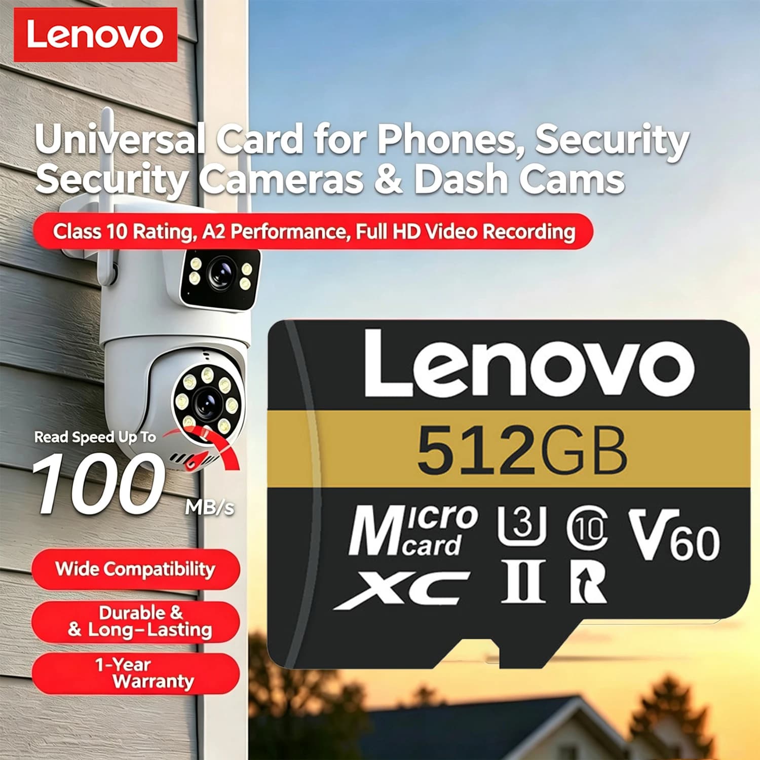 Lenovo Secure Micro SD Card Memory Card 64GB 128GB 256GB 512GB Mini SD Card For GoPro Camera Recording Tachograph