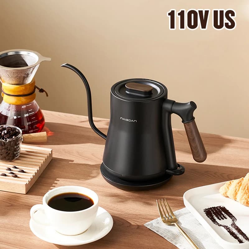 110V Gooseneck Electric Kettle Hand Brewing Coffee Pot Household 800ML Water Boiler Pot Tea Maker 1000W Rapid Heating Kettle US