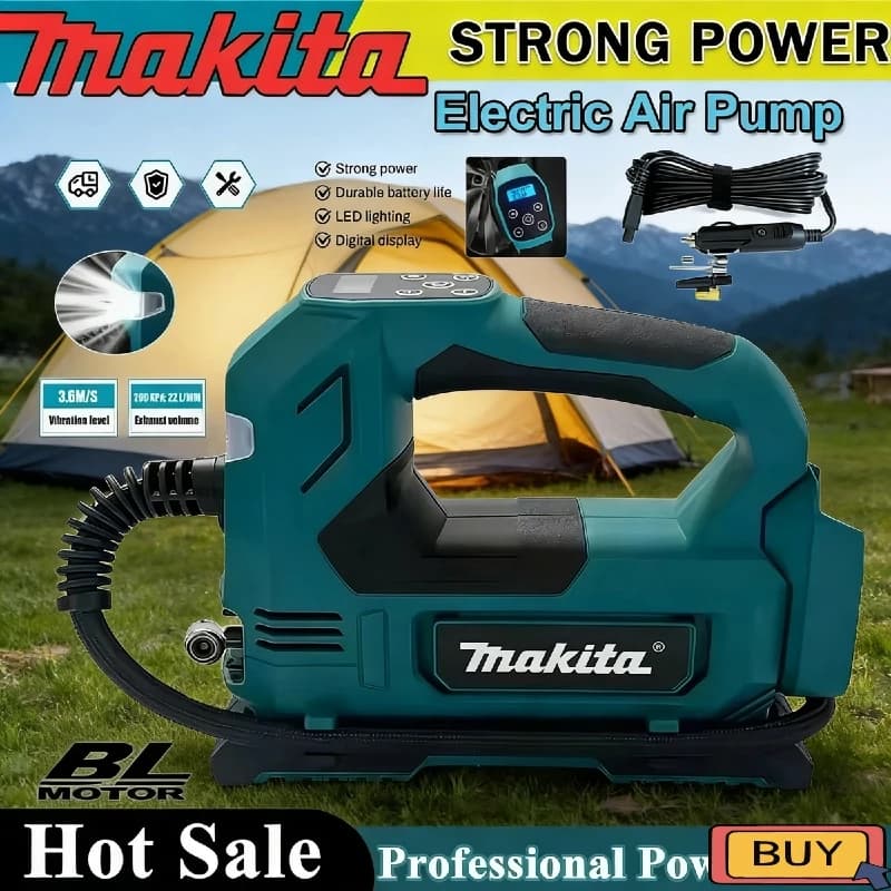 Pompa ad aria senza fili Makita: Gonfiatore portatile 18V con display digitale per auto e moto
