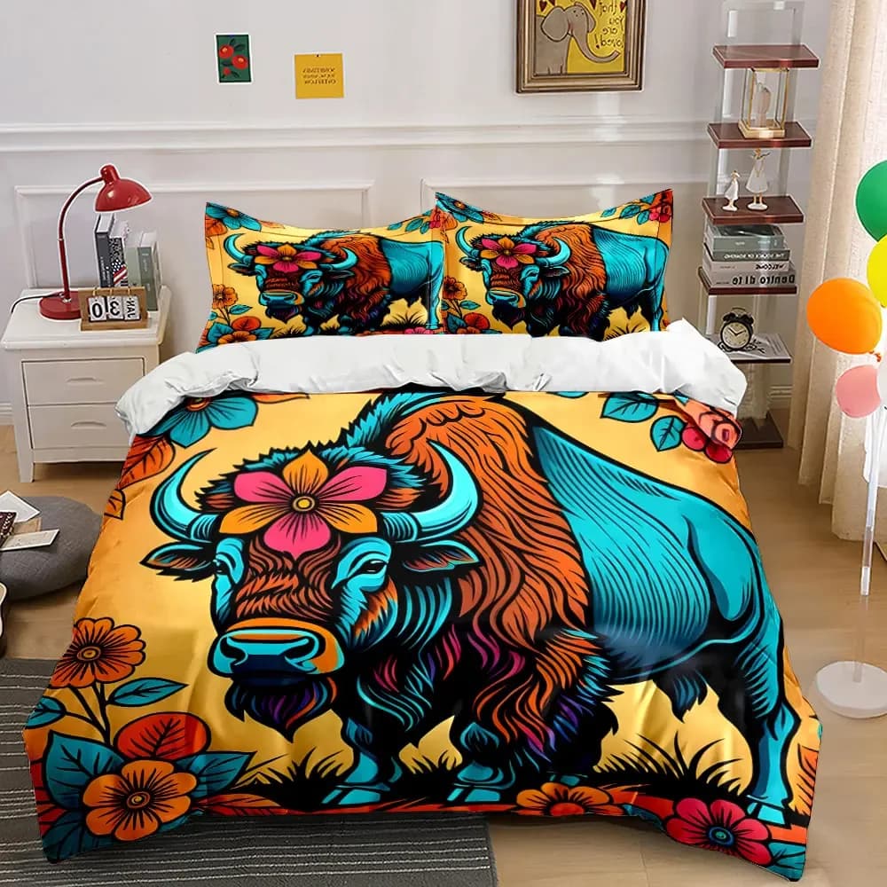 Set di biancheria da letto con copripiumino morbido e confortevole con disegni di animali colorati, include 1 copripiumino e 2 federe, idea regalo
