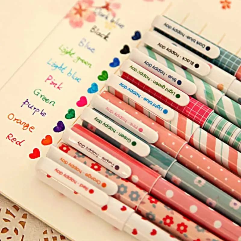 Set di 10 Penne Colorate con Motivi Floreali, Animali e Stelle, Penne Gel da 0,38mm per Scuola e Cancelleria