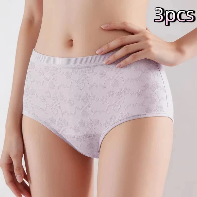 3PCS Elegant Floral Jacquard Women Underwear Mid Rise Soft Skin‑Friendly Breathable Comfort Ladies Panties Daily Briefs Lingerie
