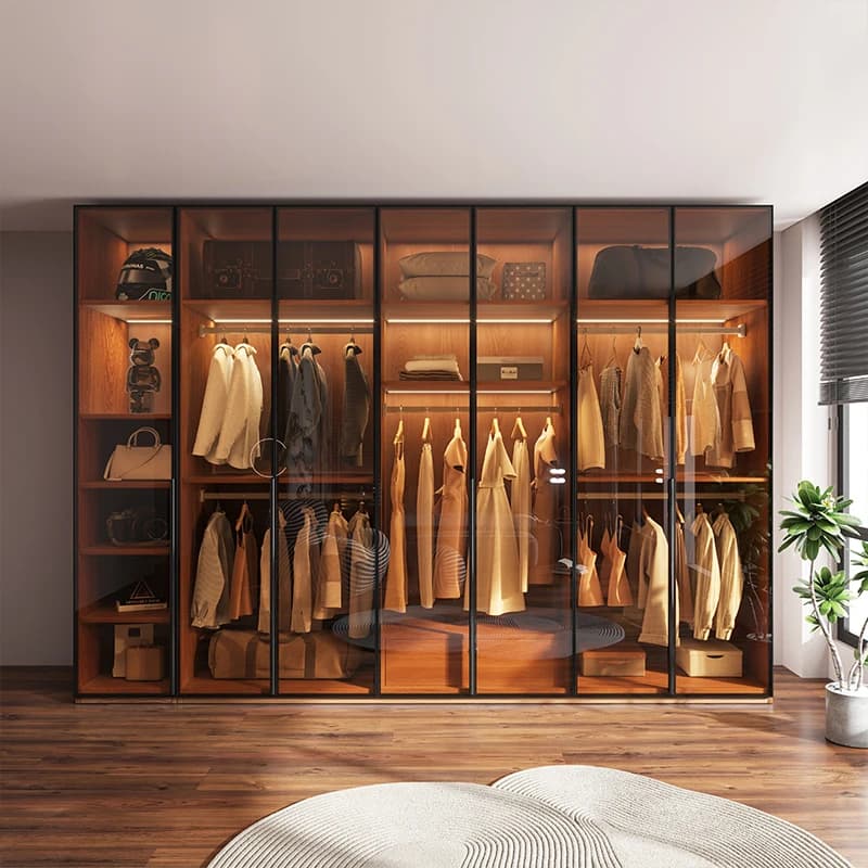 Armadio moderno in vetro per camera da letto, armadio combinato per la casa, armadio ad angolo a forma di L, guardaroba, mobili per la biancheria di lusso