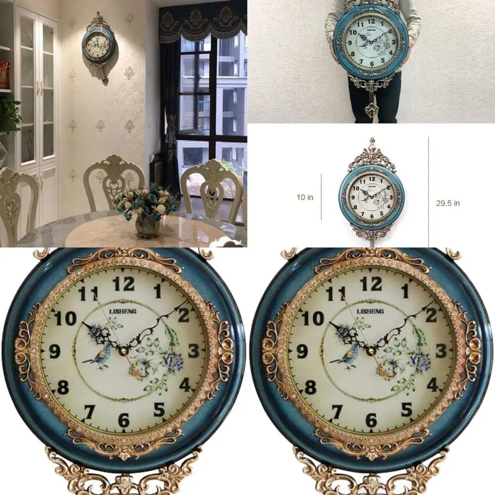 Elegante Orologio a Pendolo Blu Artigianale, Decorazione Tradizionale con Pendolo, 29,5 Pollici per Casa o Ufficio di Lusso
