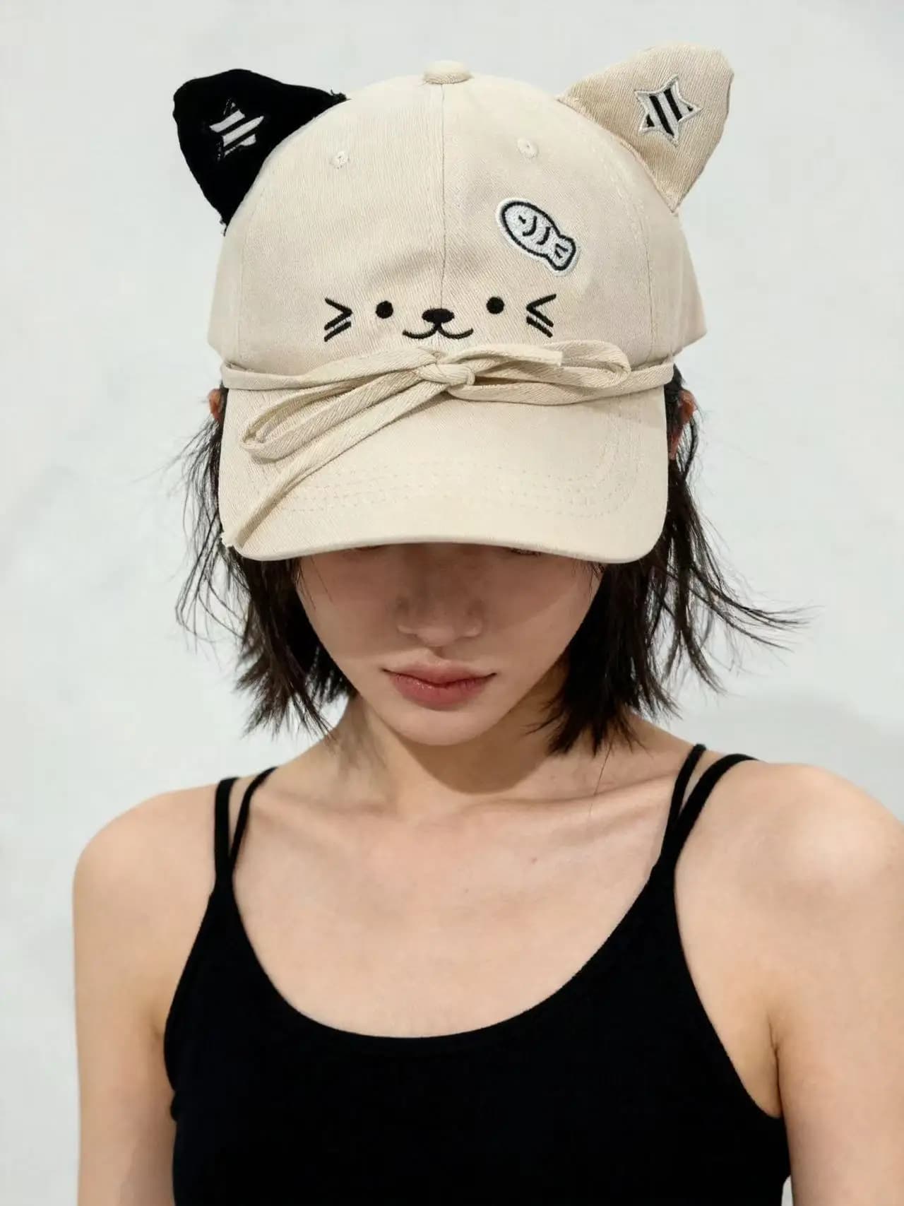 Cappellino da Baseball con Orecchie di Cartone Animato, da Donna, Primavera Estate, con Fiocco, Protezione Solare, Cappello da Pesca a Becco d'Anatra, Traspirante in Cotone