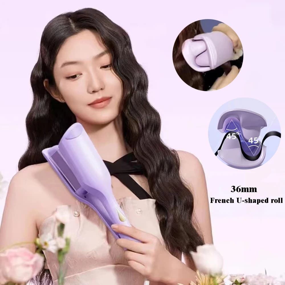 36 mm Deep Wave electric curling iron with LCD screen, long-lasting hair curling tool, French wave styler.