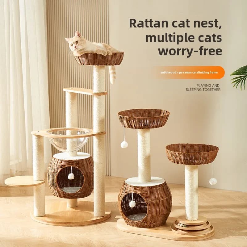 Struttura da arrampicata per gatti per uso domestico senza occupare spazio Capsula PE Rattan Nido per gatti Piattaforma per saltare con rack in sisal