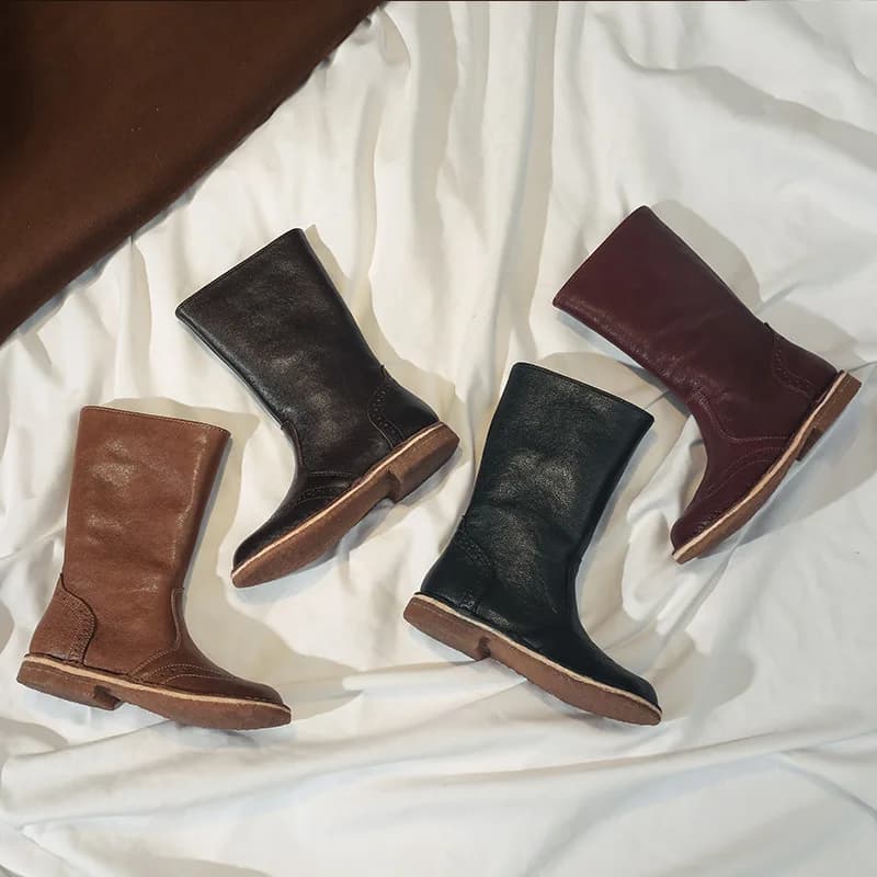 Nuovi stivali alti vintage casual in vera pelle per ragazze principessa fatti a mano in pelle bovina per bambini moto scarpe da trekking all'aperto per bambini