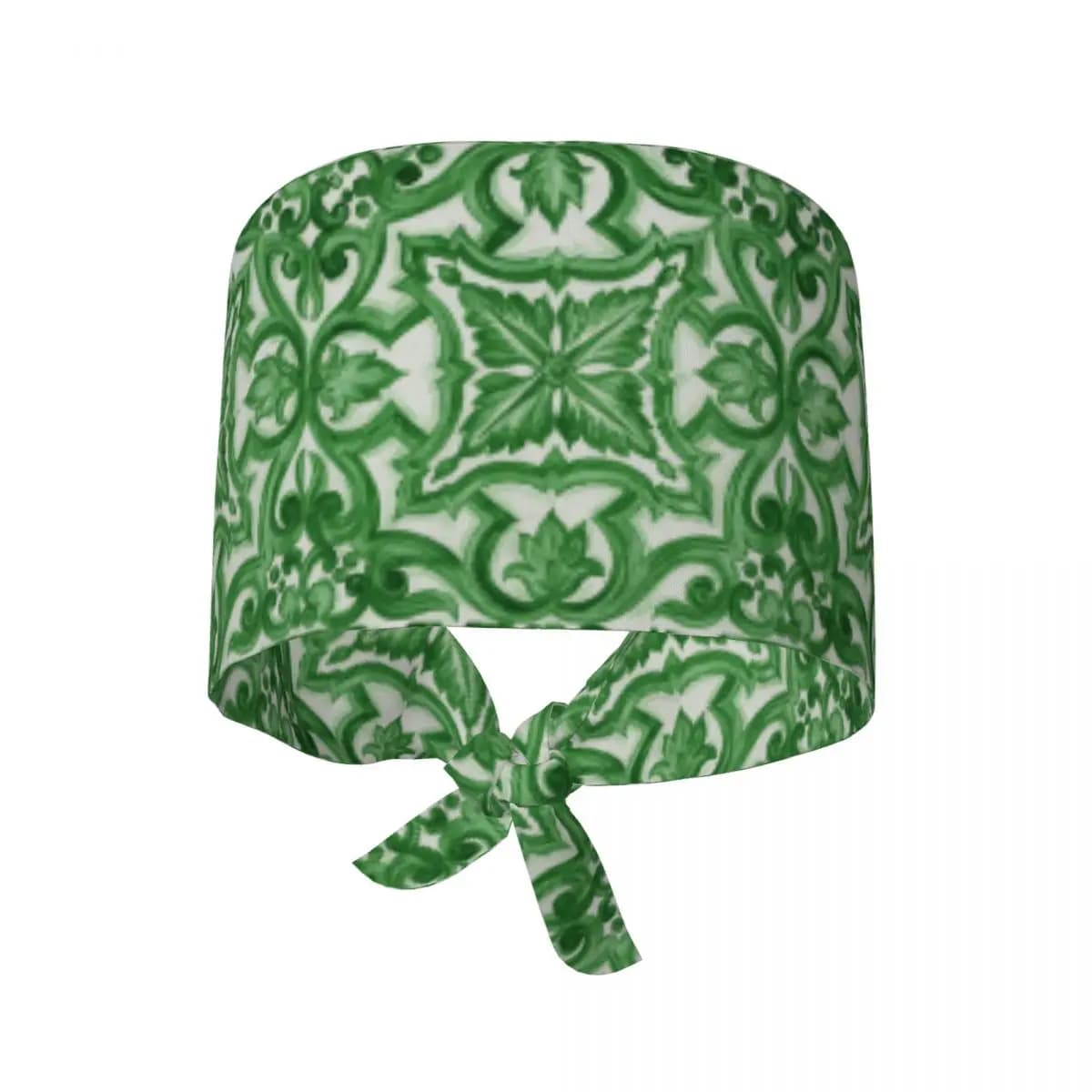 Cappello da lavoro per piastrelle siciliane mediterranee floreali ornate verdi Berretto chirurgico da lavoro per medico Cappucci infermieristici regolabili per dentista