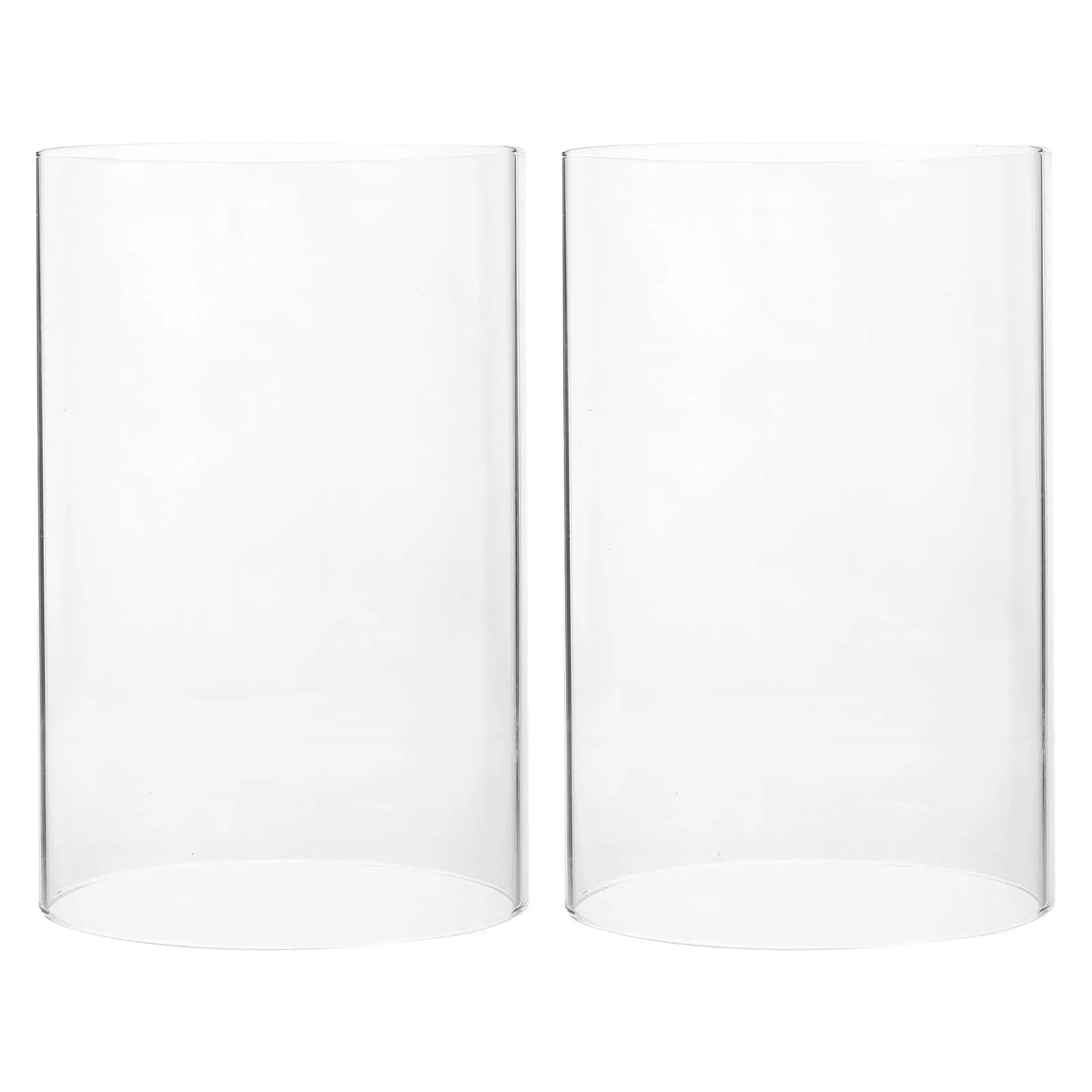 2 Pezzi di Coperture in Vetro Trasparente Premium a Cilindro Aperto Antivento per Candele a Colonna, Decorazione Domestica, Illuminazione Romantica