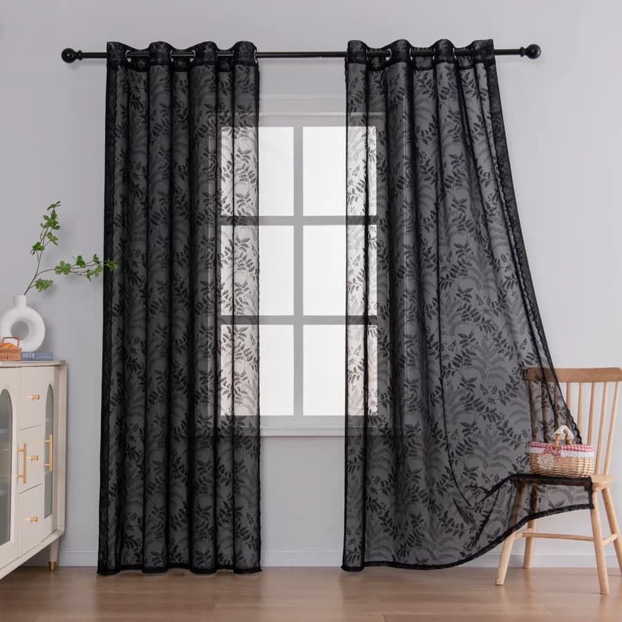 Transparent Embroidered Curtains American Style Black Beige White Window Sheers Decorative Polyester Short Sleeve T-Shirt
