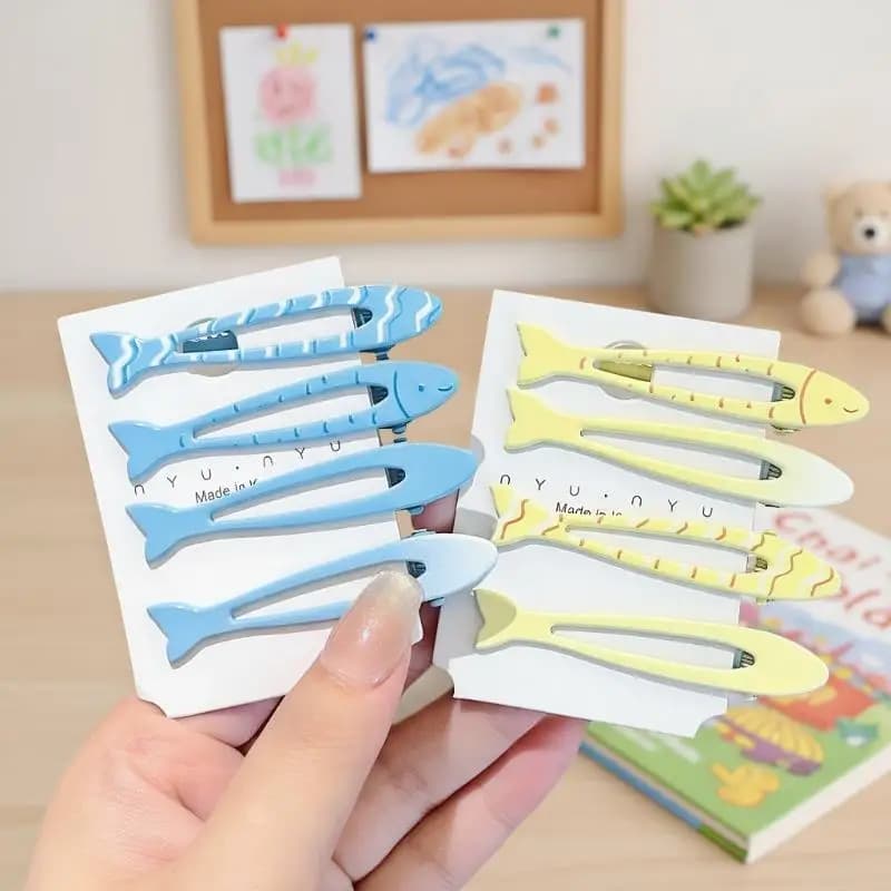 New 4Pcs Fashion Girl Duckbill Clip Simplicity Blue And Yellow Cute Fish Hairclip For Women Elegant Side Clip Hair Accessories