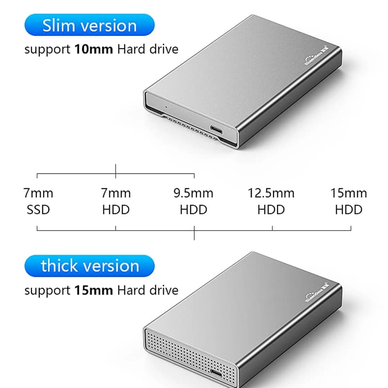 Custodia in alluminio Blueendless Custodia per HDD Custodia per disco rigido SATA esterno da 2,5 pollici Custodia per HDD USB 3.1 tipo C per laptop