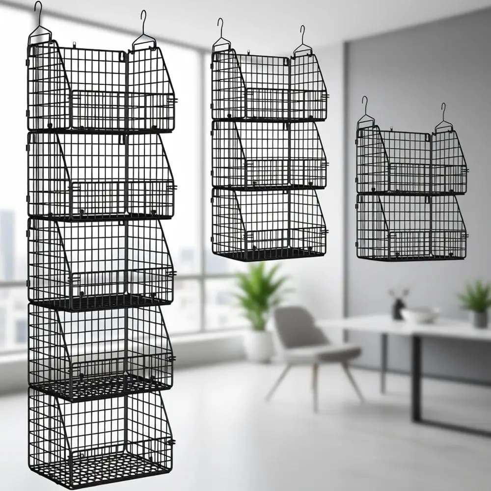 Cestini in Filo Metallico Impilabili per Dispensa, Organizzatore Appendibile per Armadio, Scaffali Metallici da Parete, Set da 5 Pezzi per Vestiti