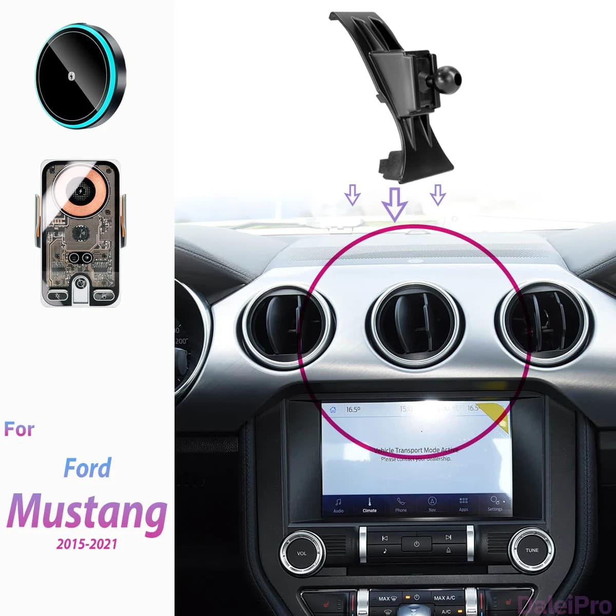 For Ford Mustang S550 2015-2021 Car Phone Holder Wireless Charger Holder Phone Auto-Clamping Car Strong Magnetic Holder Base