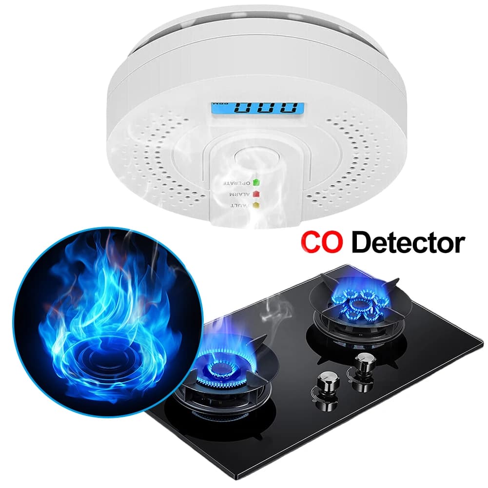 Digital CO Gas Monitor Alarm Detector with LED Indicator Battery Powered Portable CO Detector CO Sensor for Home Warehouse