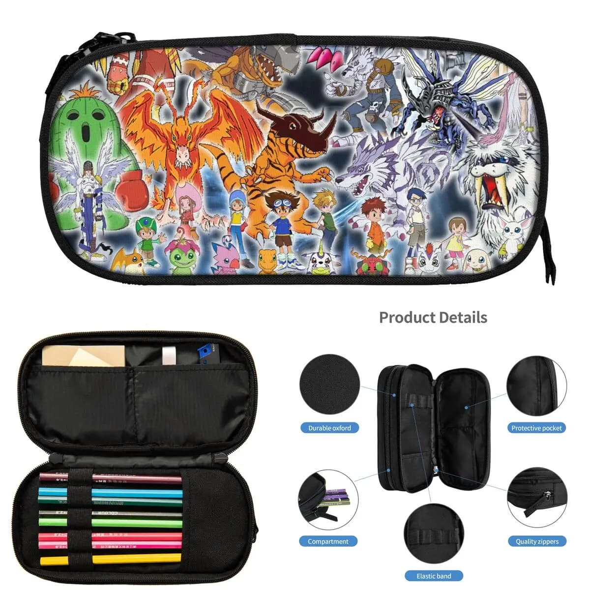 Astucci per matite Cartoon Anime Digimon per studenti Astuccio per penne scolastiche Astuccio per matite Astuccio per matite di grande capacità Forniture di cancelleria