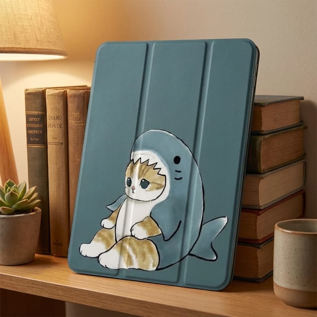 Un gattino indossa un cappello da squalo CUSTODIA DA TABLETTA PER iPad pro 10/11 pollici 2020/6a/7a/8a /Air 3a/Air 4a/9a generazione/Air 5a generazione 2022/Air 11