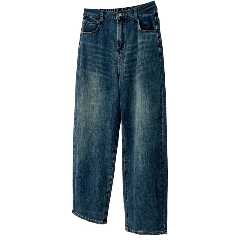 Pantaloni in denim a vita alta elasticizzati a gamba curva, modello snellente, taglie forti, per la primavera autunno 2026 - Modello 2602