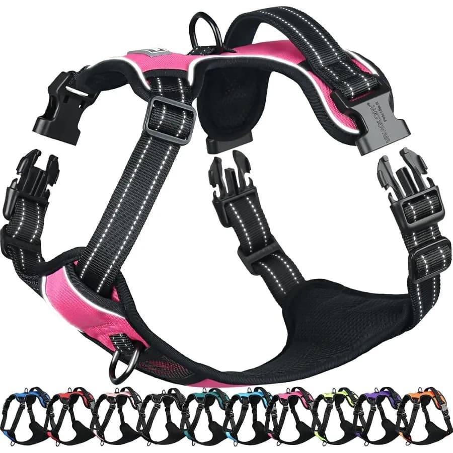 Easefit Pettorina per cani senza tirare con manico Clip frontale Nessuna trazione Resistente per cuccioli Pettorina per cani da compagnia per addestramento Camminare XS Rosa