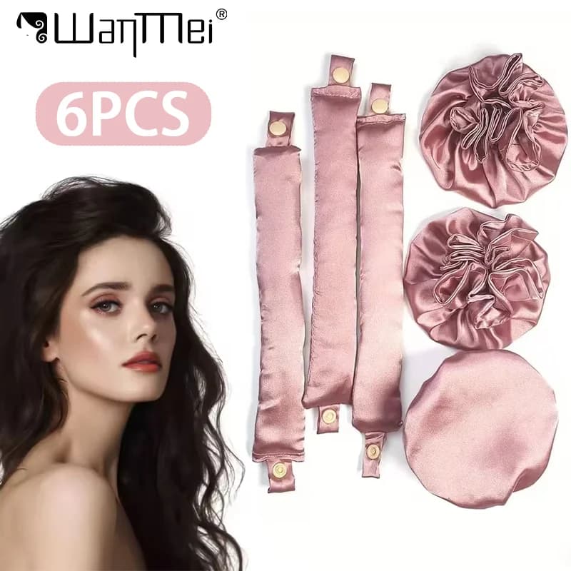 Set di 6 bigodini in raso senza calore, per onde notturne, con fascia a nastro, kit per lo styling dei capelli durante il sonno