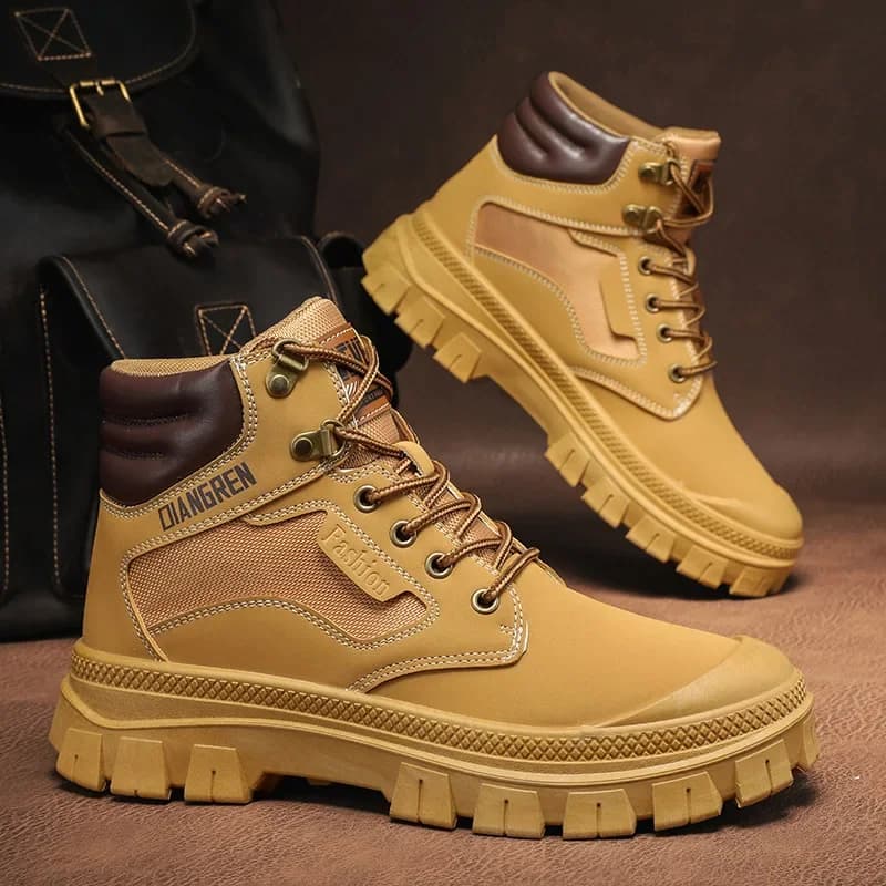 Stivali da uomo stivaletti da moto alla moda scarpe Casual alte per uomo stivali con plateau stringati stivali da trekking antiscivolo Botas Hombre