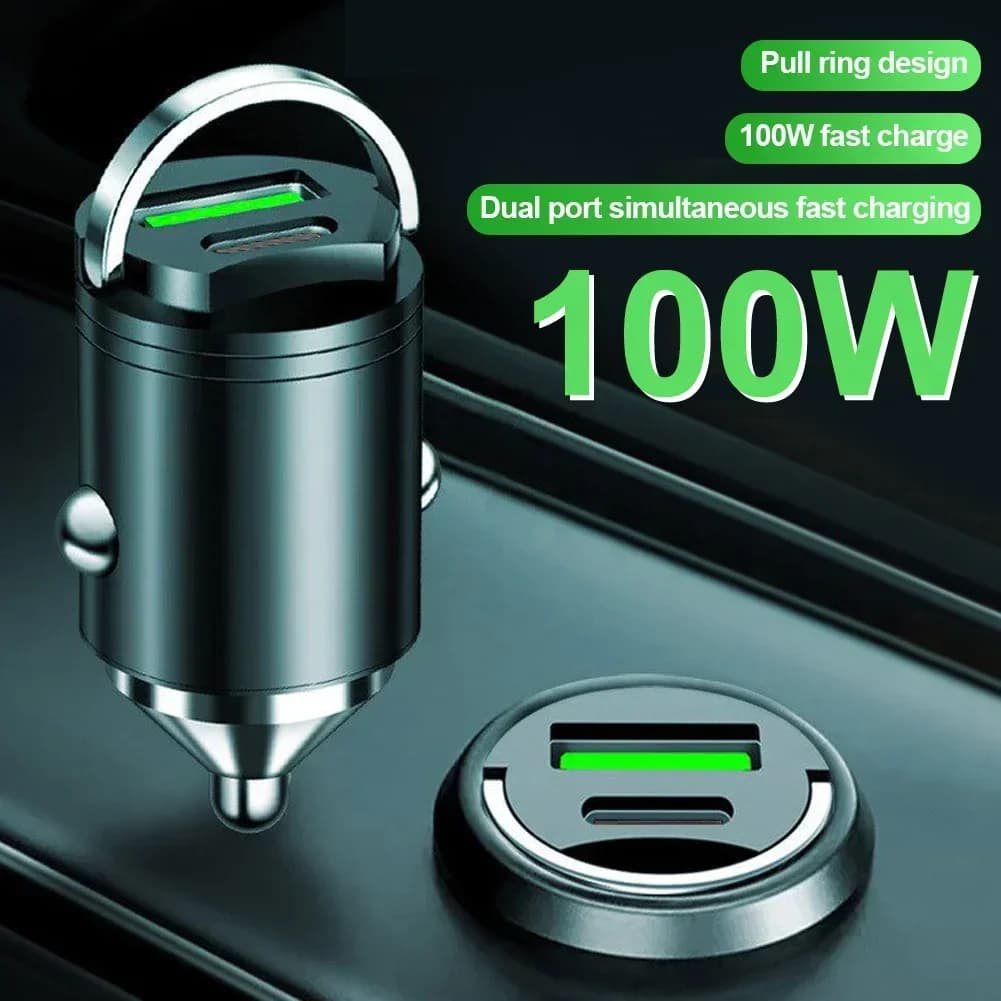 Nuovo Caricatore USB Mini a Doppia Porta 66/100/200W per Auto, Adattatore di Ricarica Ultra Veloce per Presa Accendisigari