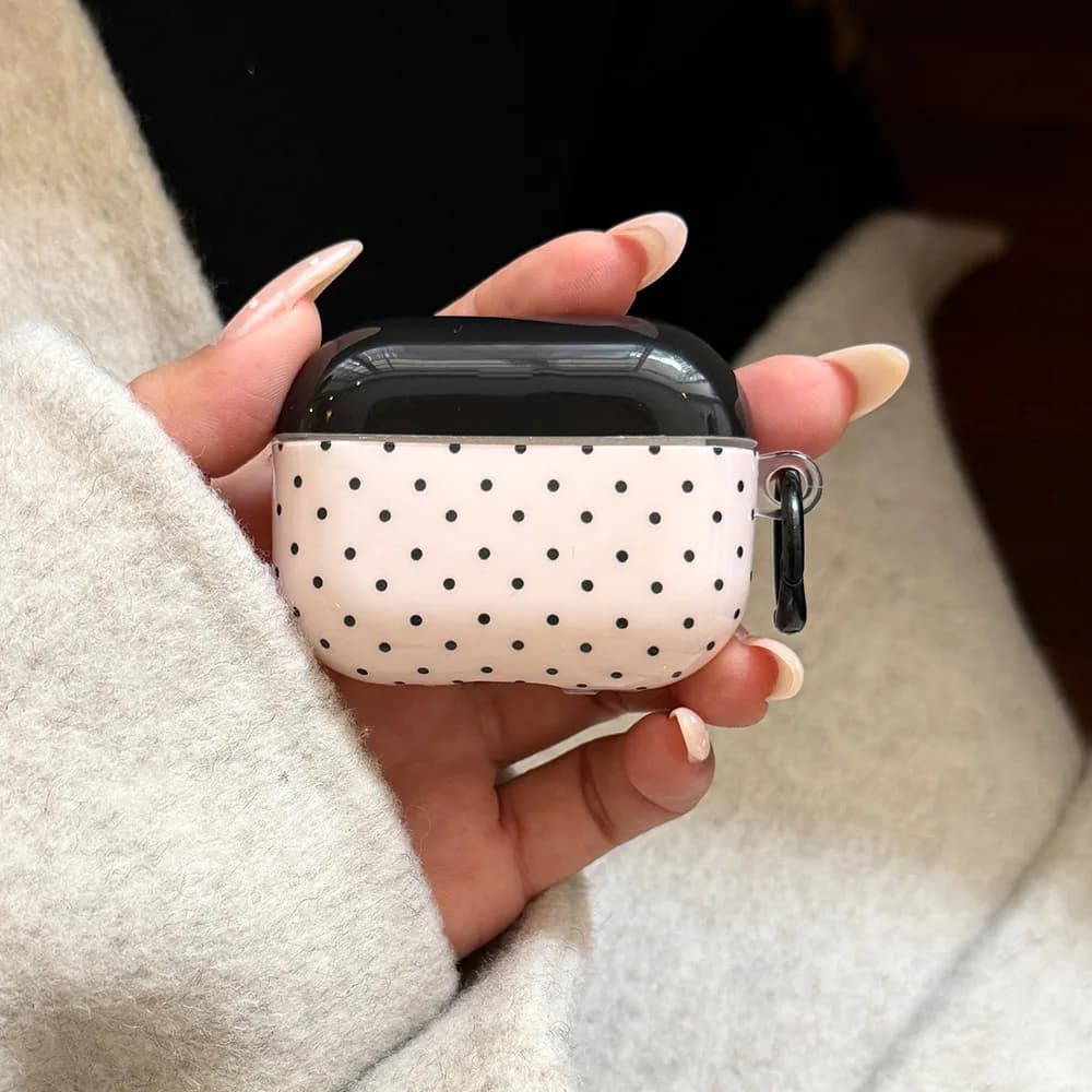 Anti-shock transparent silicone earphone, black polka dot, simple and elegant, for AirPods 2 3 4 Pro3 with pendant and anti-duty protection