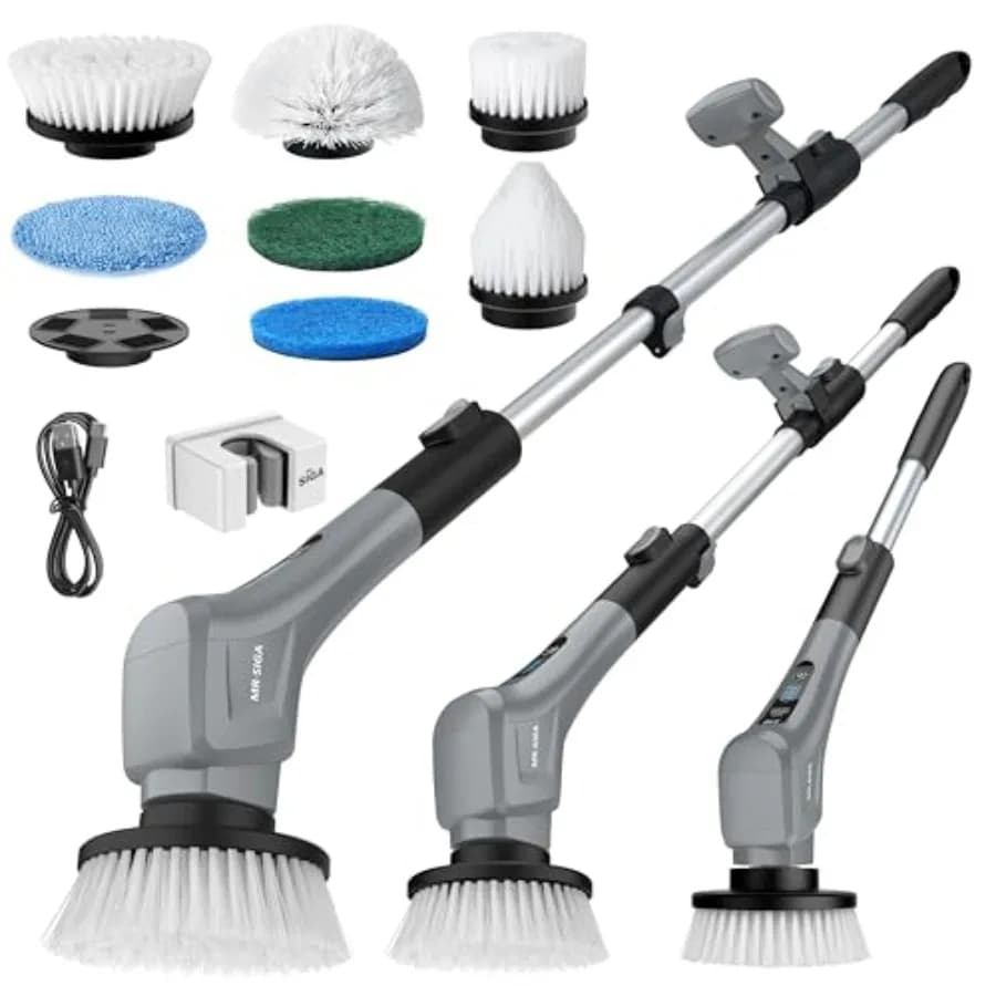 Spazzola Elettrica Rotante Senza Fili per Pulizia, Scrubber per Doccia con 7 Testine Sostituibili, Scrubber Elettrico Impermeabile per Bagno