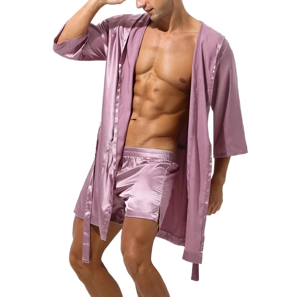 Men's Dress with Hood Set Night Dress in Silk Satin Night Bathrobe Matched Couple Wedding Dress for Party Pigiama Nightwear
