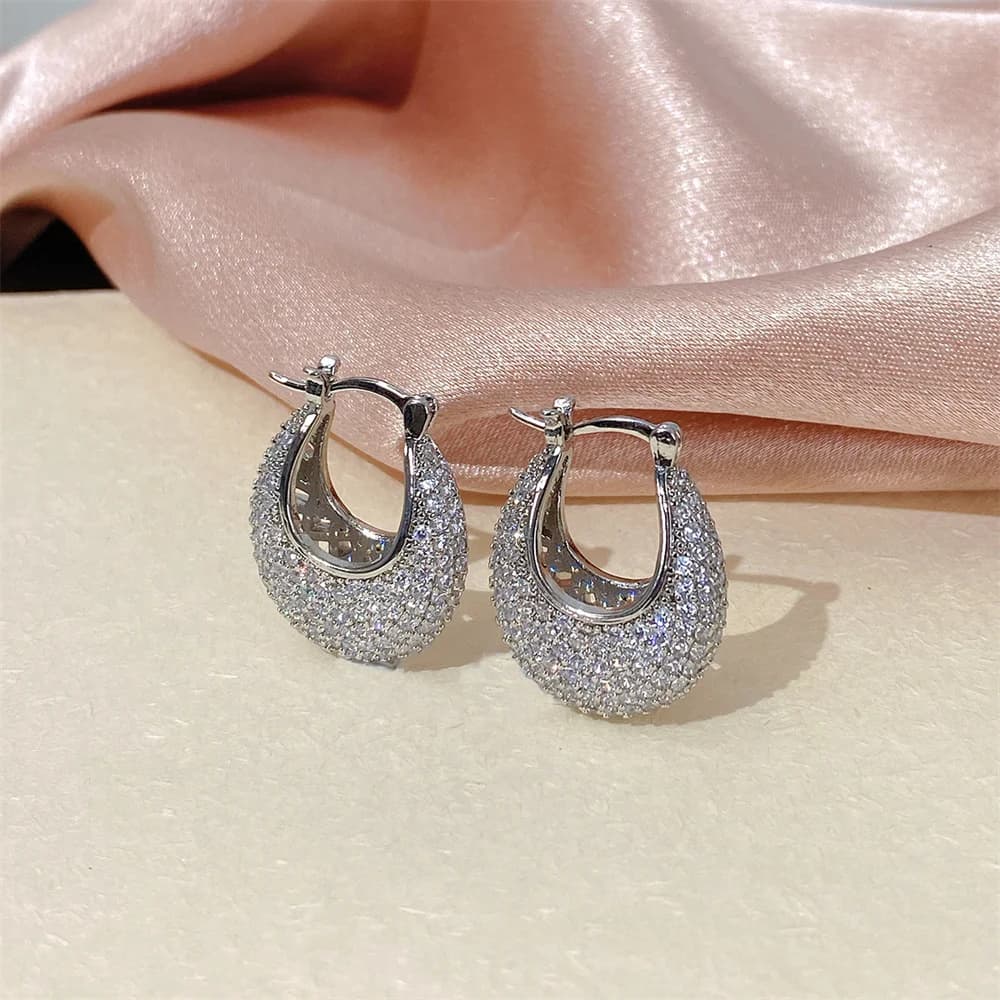 Small U Shape Luxury Crystal Zircon Full Stone Hoop Earrings For Women Gold Silver Color Ear Buckle Wedding Jewelry Party Gifts