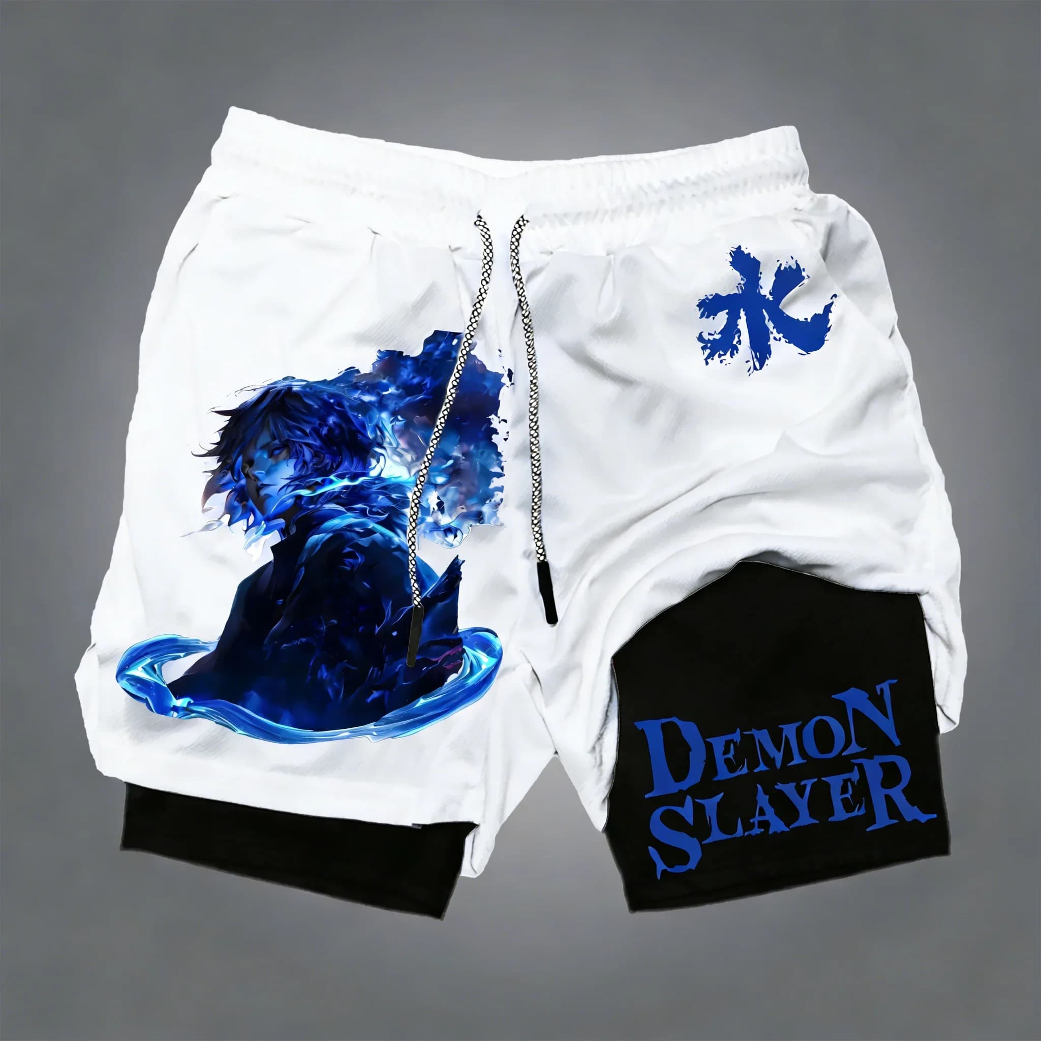 Unisex sports shorts Demon Slayer 2-in-1 summer, new breathable shorts with fast drying with anime print by Tomioka Giyuu