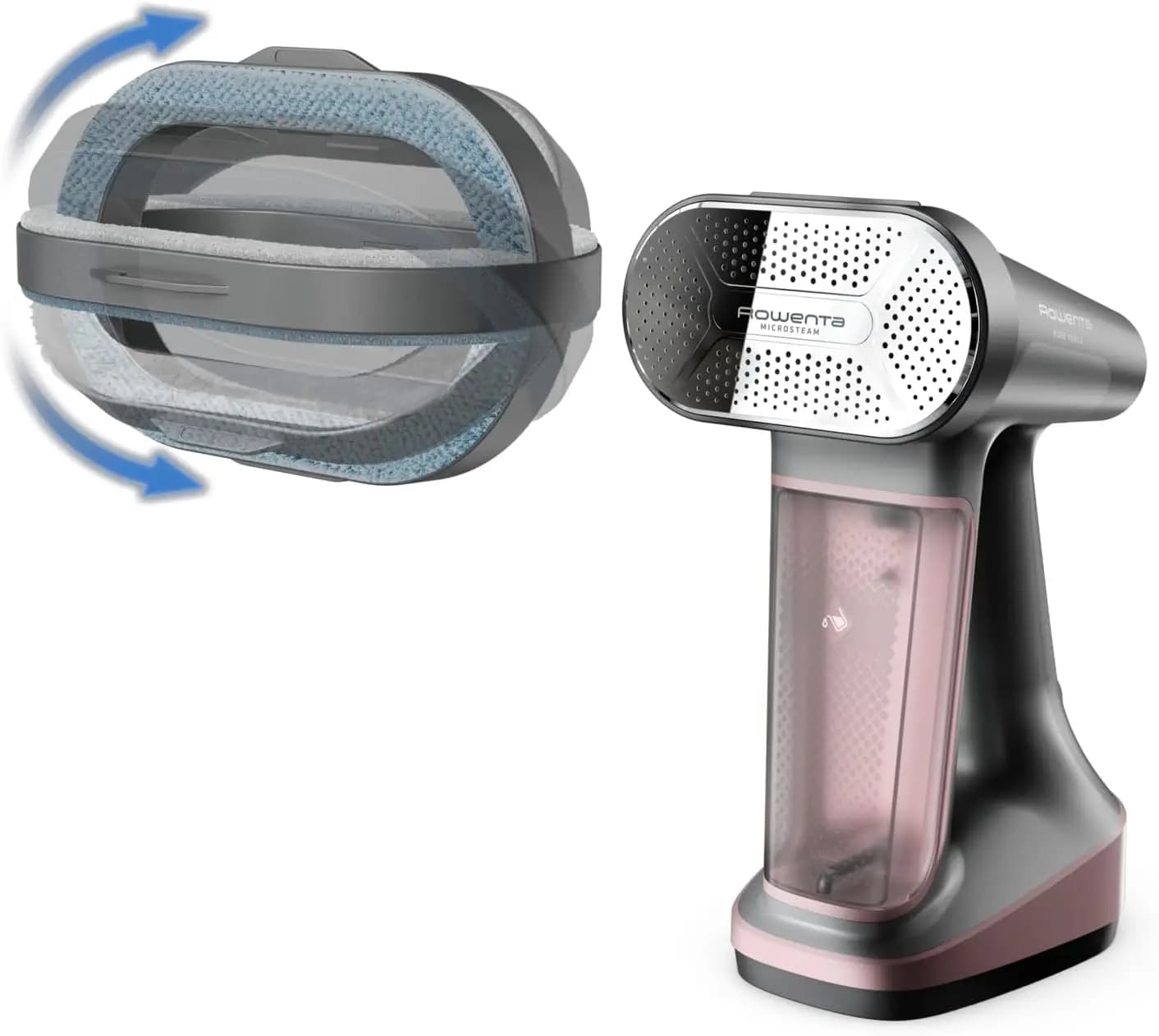 Vaporizzatore Portatile 3-in-1 per Vestiti, Stiratura e Rimozione Pelucchi, Serbatoio da 200ml, 1875W, Spegnimento Automatico in Nero/Rosa
