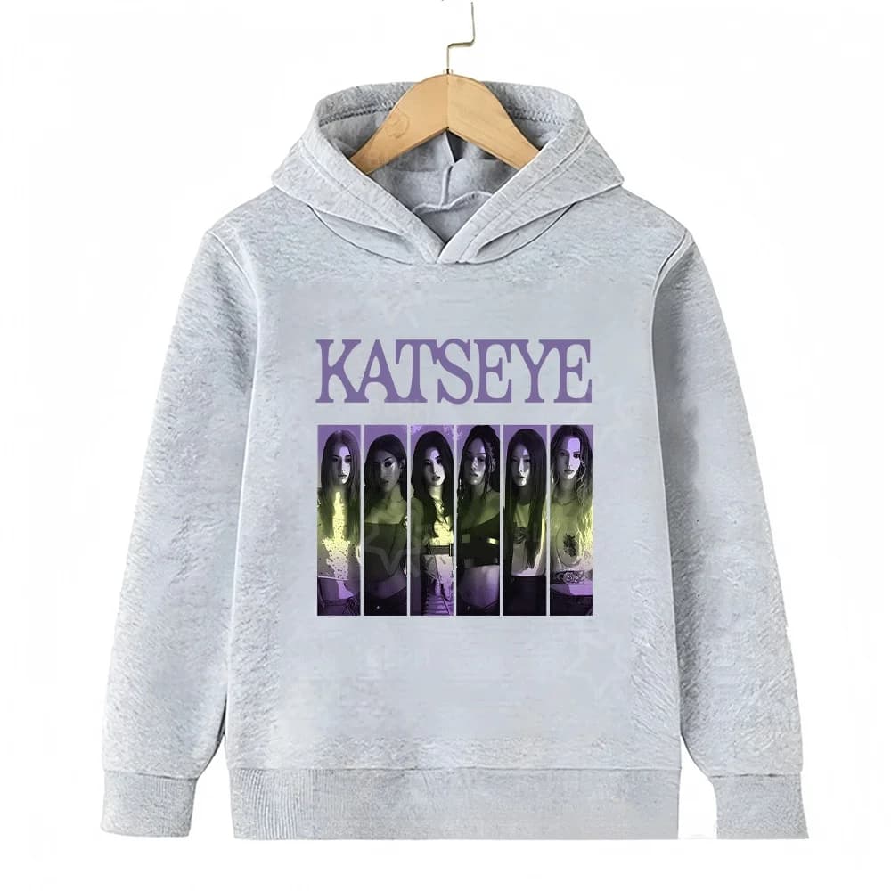 Felpa con cappuccio stampata KATSEYE E58 per bambini, casual, a maniche lunghe, comoda, per ragazzi e ragazze, per l'uso quotidiano, capospalla