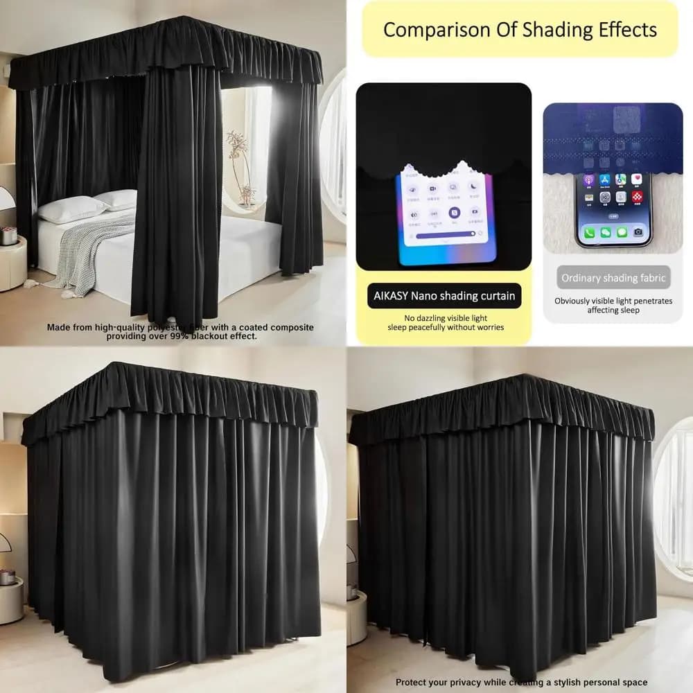 Eleganti Tende Nere con Baldacchino - Decorazione Elegante per Camera da Letto per Adulti e Ragazze - Resistenti, Oscuranti e Antivento (Misura Queen)