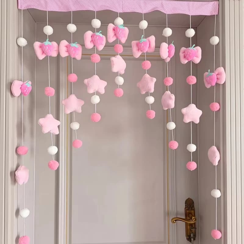 Tenda Corta Artigianale Rosa Fragola, Decorazione per Finestra, Tenda per Porta del Dormitorio, Tenda per Camera da Letto Ragazza